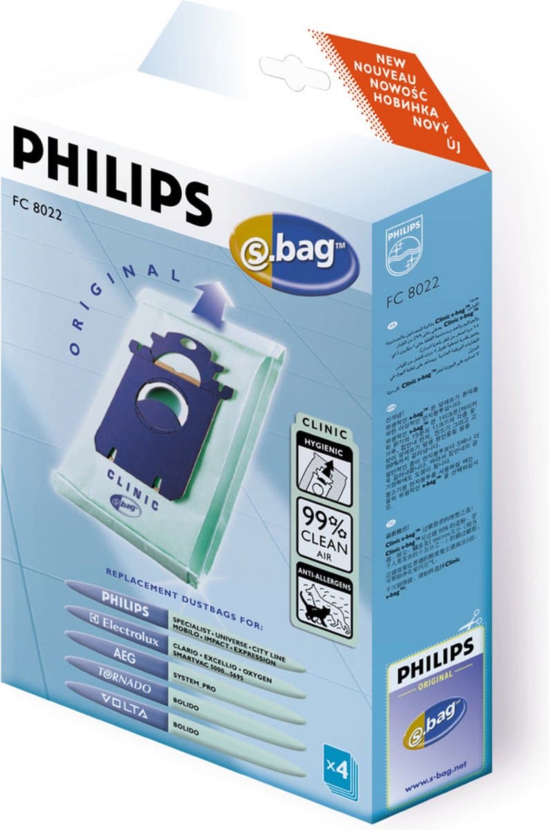 Philips S-Bag FC8022/04 - Stofzuigerzak Anti-allergie - 4 stuks — afbeelding 1