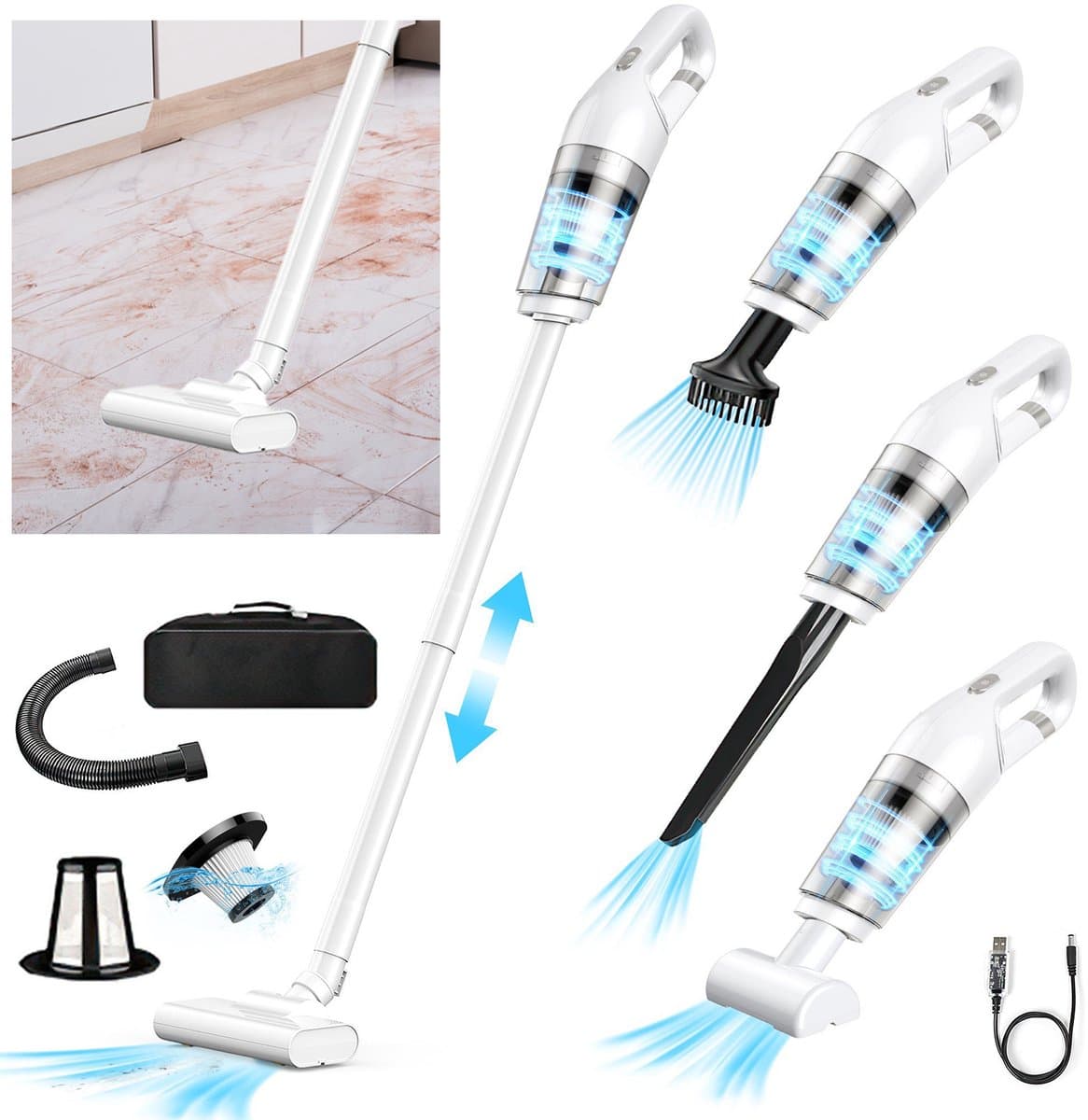 OKWISH Steelstofzuiger Stofzuiger 4-in-1 - Compact En Oplaadbaar Met Lange Accuduur En 350 ml Capaciteit - Geschikt Voor Huis En Auto - ABS - Zwart — afbeelding 1