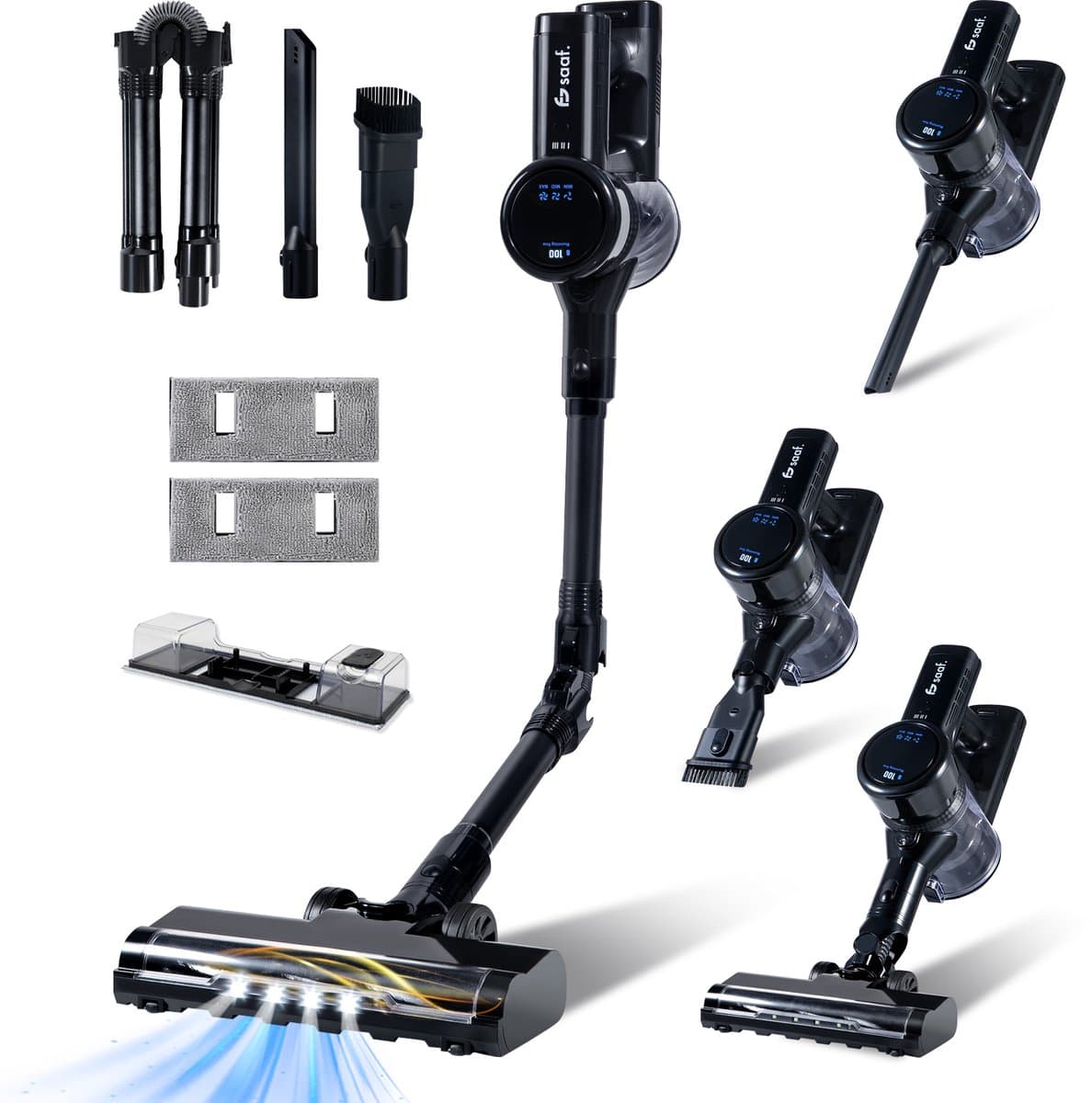 Steelstofzuiger G100M - 350W - Steelstofzuiger met Dweilfunctie - Steelstofzuiger Draadloos - 9-delige set met Buigbare Steel - 35kPa - Kruimeldief - Zwart - Saaf — afbeelding 1