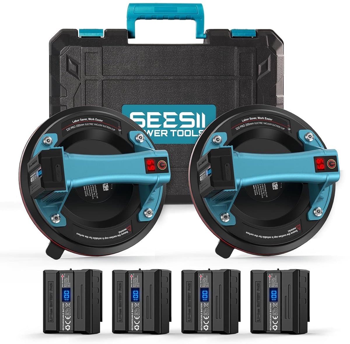 Elektrische Vacuüm Zuignappen voor Glas - Set van 2, 200 mm, LCD-Display, Max. Belastbaarheid 270 kg — afbeelding 1