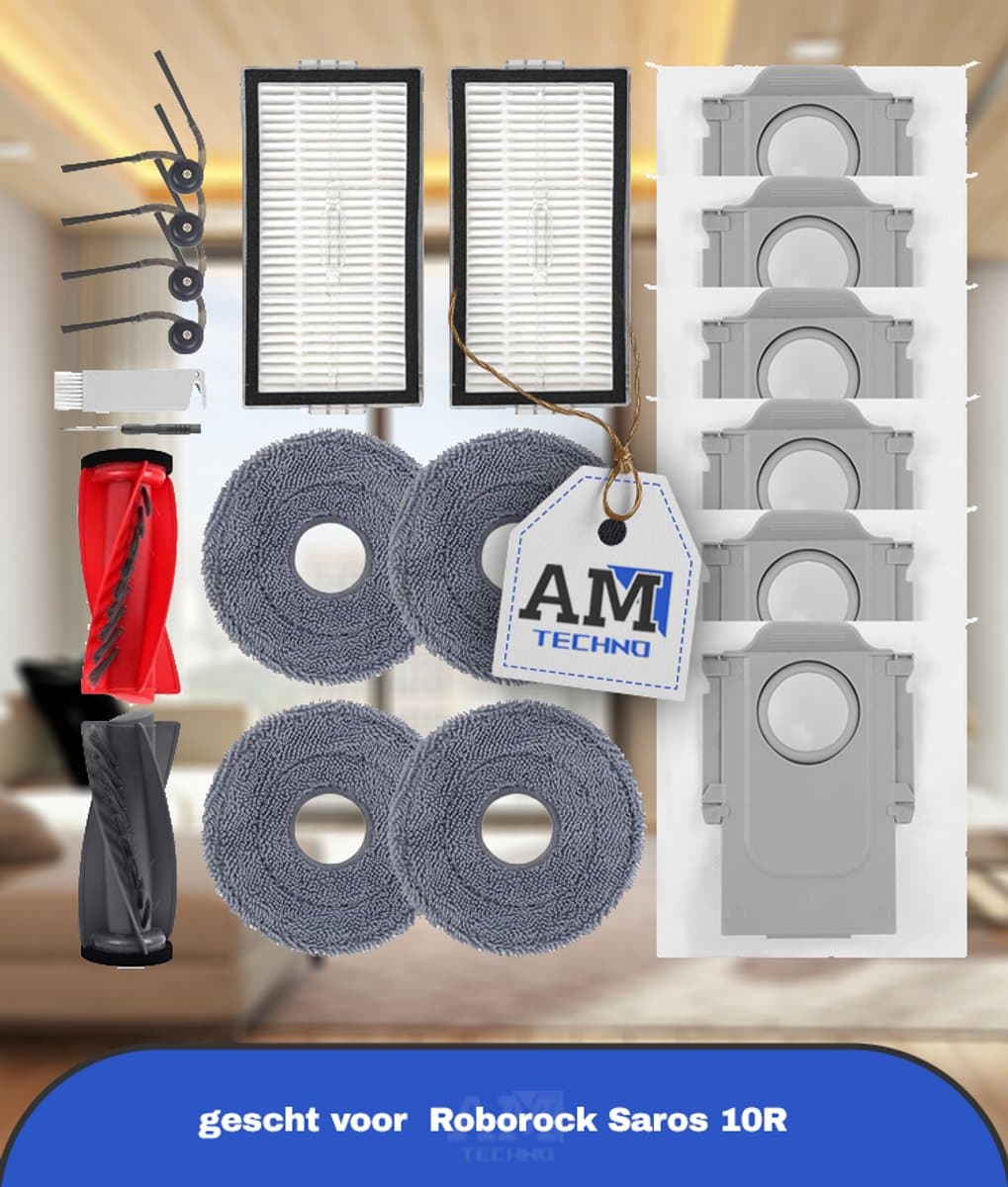 Accessoires gescht voor Roborock Saros 10R stofzuiger,1 hoofdborstels,2 HEPA-filters,6 stofzakken,4 reinigingsdoeken,4 zijborstels (zwart),1 borstel,1 schroevendraaier,20 stuks Accessoirekit — afbeelding 1