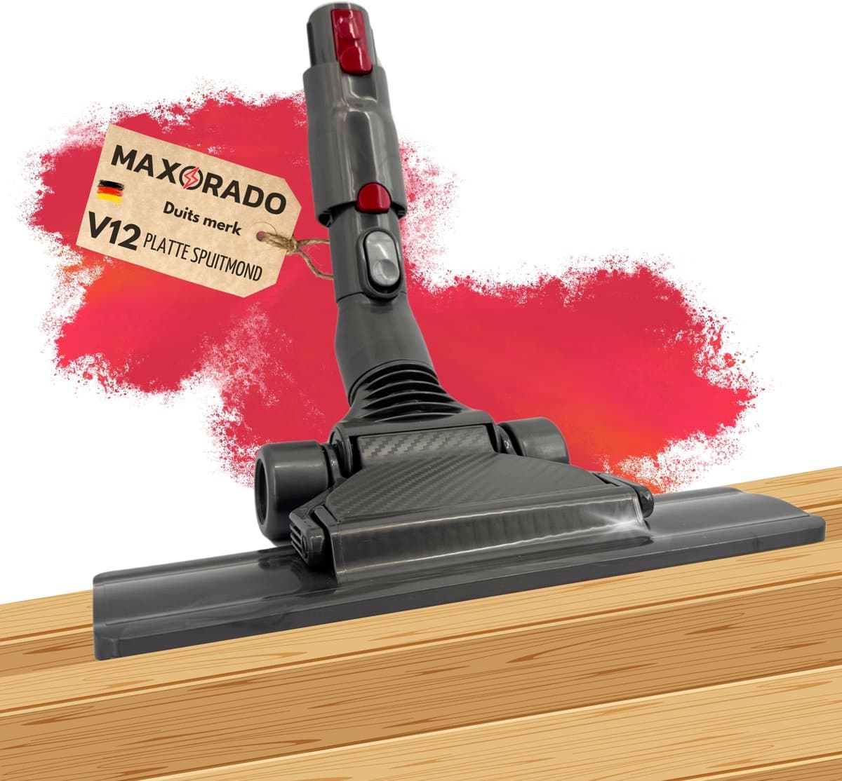 Maxorado Stofzuigermond geschikt voor Dyson V10 / V12 Slim – Platte Parketborstel voor Houten Vloeren, Laminaat & Tegels – Flexibel & Wendbaar – 28 cm Breed – Met Zijzuigopeningen & Wielen — afbeelding 1