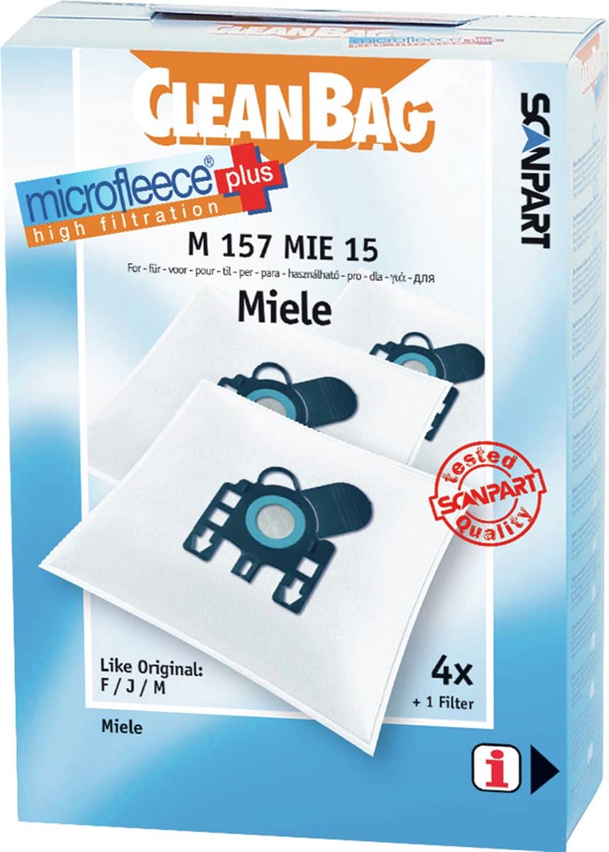 CleanBag stofzuigerzakken 4 stuks - Geschikt voor Miele S241-256i, S290-S299, S300i-S399, S500-S578, S700-S799, S4000-S4999, S6000-S6999, Compact C1, Compact C2 & Complete C1 - FJM - Inclusief 1 filter - Alternatief — afbeelding 1
