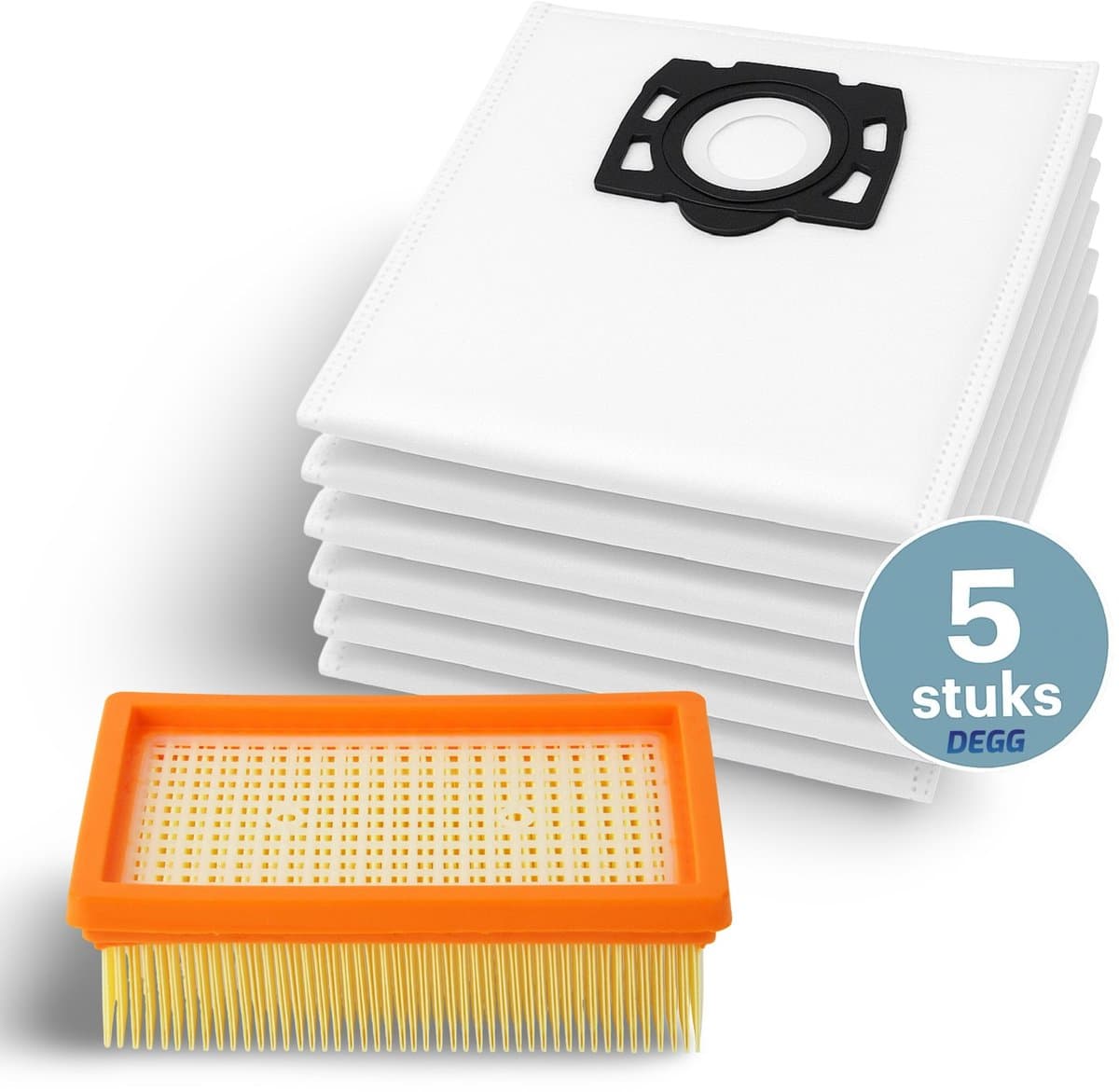 DEGG® - Stofzuigerzakken (5 stuks) + Vlakfilter - Geschikt voor Kärcher WD4, WD5, WD6, MV4, MV5, MV6 | Vervangt: 2.863-006.0 & 2.836.005.0 — afbeelding 1