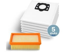 DEGG® - Stofzuigerzakken (5 stuks) + Vlakfilter - Geschikt voor Kärcher WD4, WD5, WD6, MV4, MV5, MV6 | Vervangt: 2.863-006.0 & 2.836.005.0