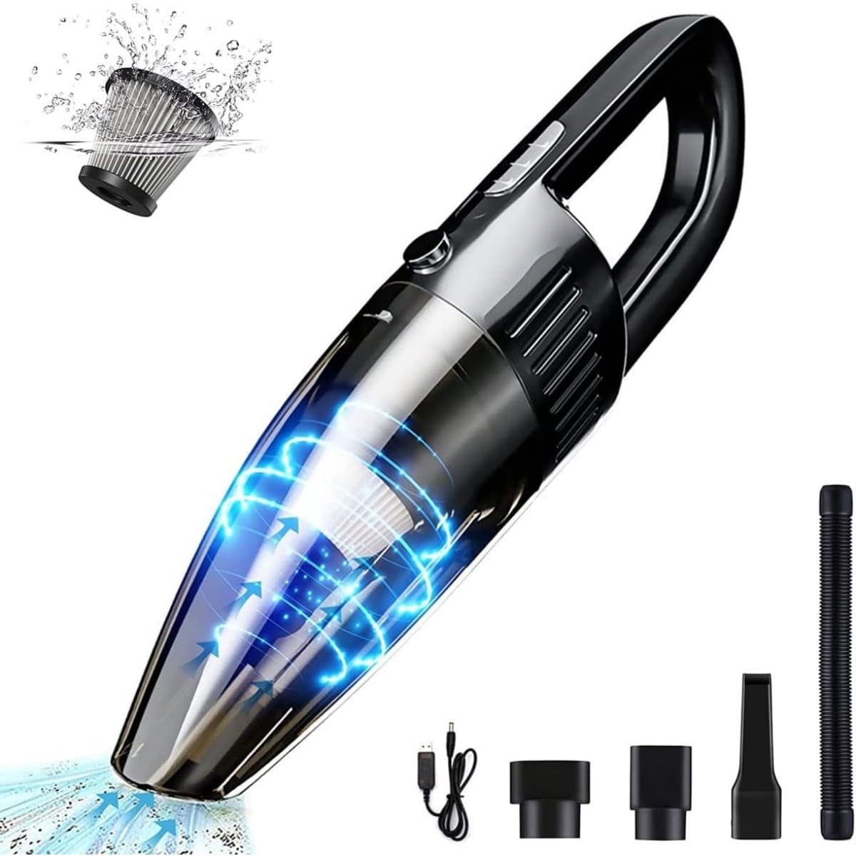 Kruimeldief - Kruimelzuiger snoerloos - Handstofzuiger met 4 opzetstukken - met 4 HEPA filters - Handstofzuiger Draadloos - Nat & Droog – Lichtgewicht Kruimelzuiger - Zwart — afbeelding 1