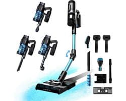 Luxe 3 in 1 Steelstofzuiger – Stofzuiger zonder Zak – Op Accu – Draadloos – Wireless Vacuum Cleaner – Kruimeldief – 7 Mondstukken – 215W – Blauw