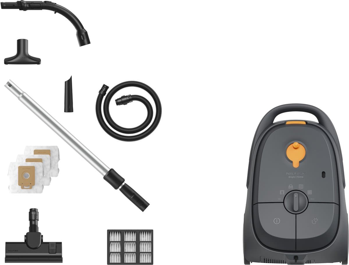 Nilfisk Bright Home Plus Stofzuiger met Zak – 4L Capaciteit, LED Combi Mondstuk (CN38), 2m Slang, Geschikt voor Harde Vloeren & Tapijt, 10 Jaar Motorgarantie — afbeelding 1