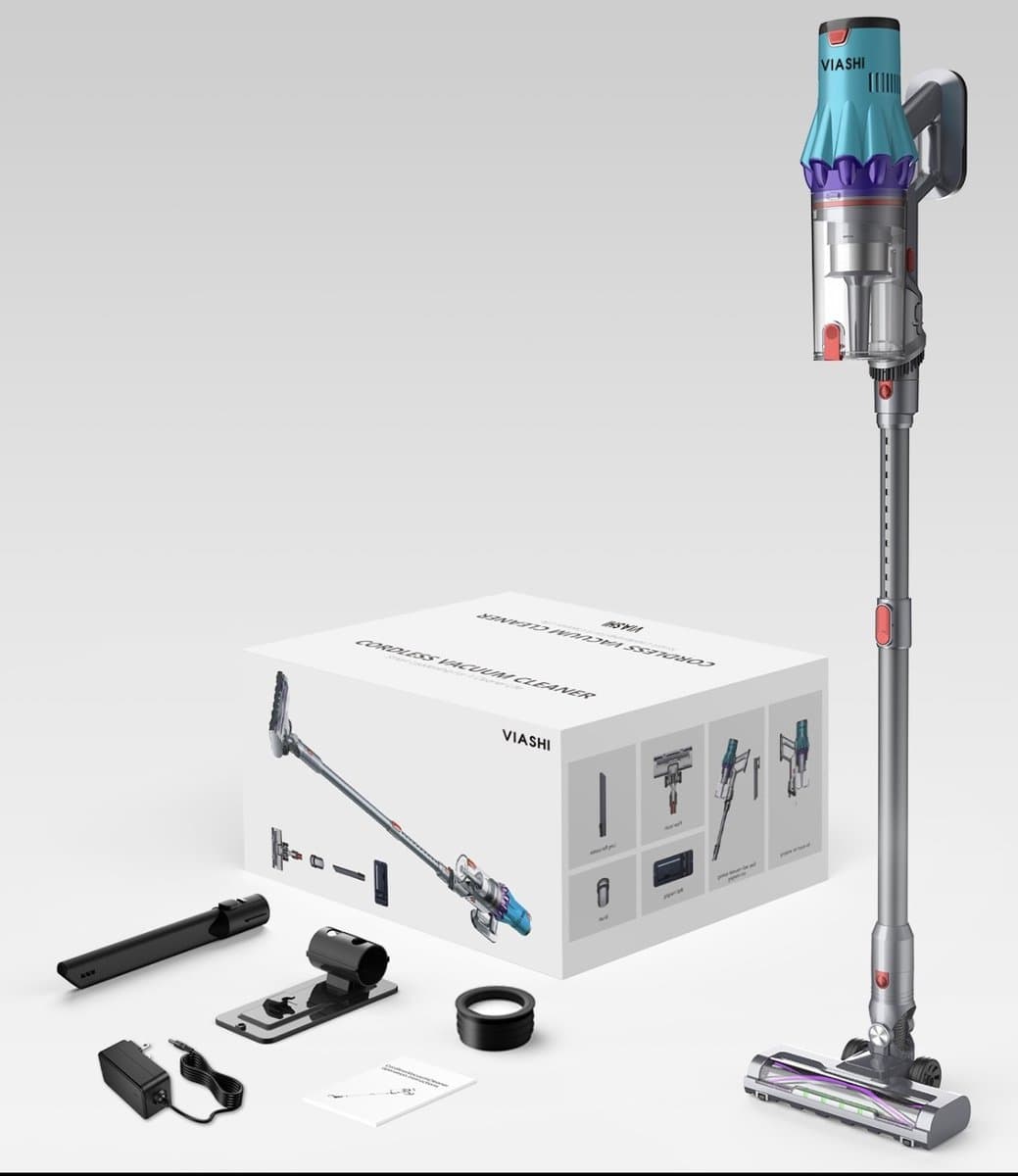 Viashi™Flexclean Steelstofzuiger Draadloos - 300W - Kruimeldief - Opzetstukken - Stofzuiger 35kPa zuigkracht - Zonder zak op accu - CleanDetect — afbeelding 1