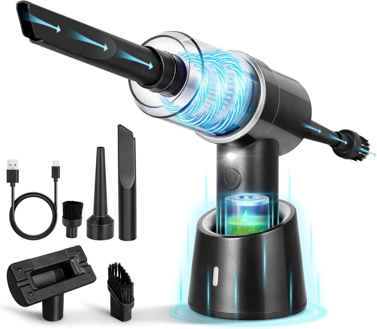 Sander Shop Draadloze Handstofzuiger, 3-in-1 Elektrische Persluchtstofzuiger, Oplaadbare Mini-stofzuiger, Stofzuiger Voor Huisdierenhaar en Autoreiniging (Zilver Zwart) — afbeelding 1