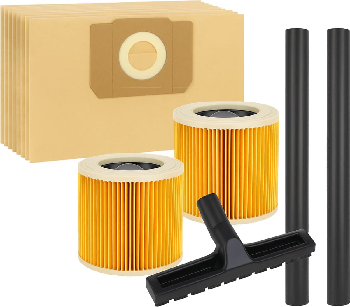 2x Filter, Stofzuigerbuis, Zuigmond en 10x Stofzuigerzakken set geschikt voor Karcher WD2 WD3 - onderdelen vervanging — afbeelding 1