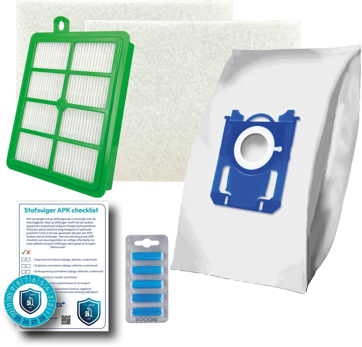 Multaparts® stofzuiger-APK set geschikt voor AEG Airmax / Jetmaxx | Complete onderhoudsset met stofzuigerzakken type S-BAG (10 x), motorfilter (2 x), HEPA filter, geursticks (5 x) APK-checklist & APK-sticker | Maak je stofzuiger weer als nieuw — afbeelding 1