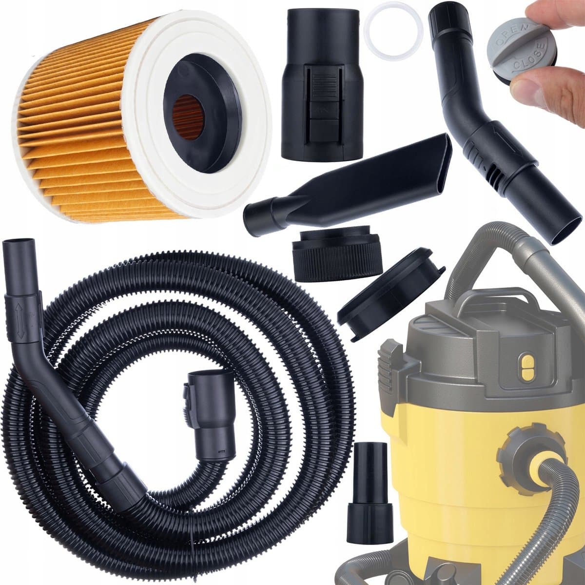 Rosfix Stofzuigerslang Set - 4 m Slang en Wasbaar Motorfilter - Ø12,3/Ø8x11,5cm Polyester — afbeelding 1
