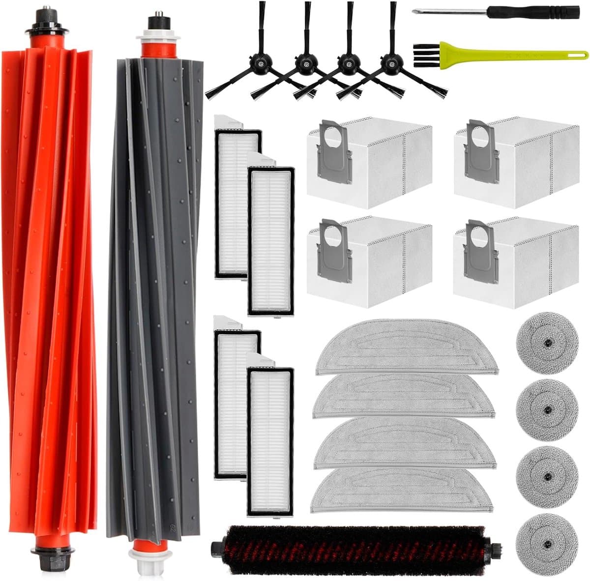 Reserveonderdelenaccessoires, Geschikt voor Roborock S8 MaxV Ultra robotstofzuiger, kit, 2 hoofdborstels, 4 stofzakken, 4 zijborstels, 4 filters, 4 doeken, 4 dweilen, rand, 3 reinigingsborstels — afbeelding 1