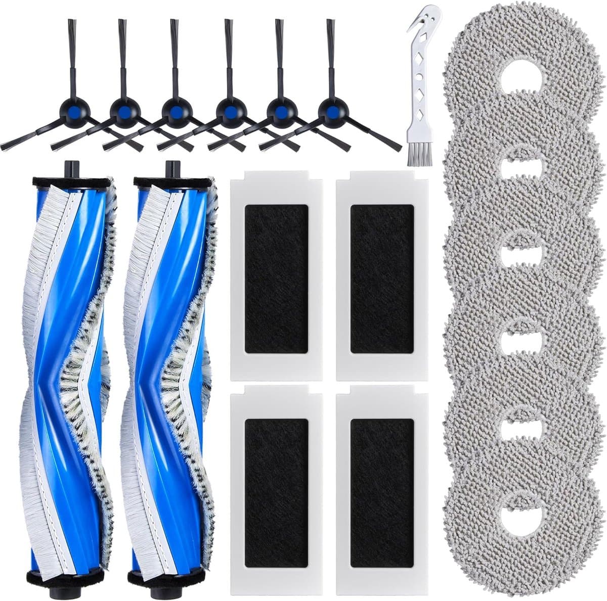 19 stuks reserveonderdelen gescht voor Ecovacs T30 Omni/T30 PRO Omni/T30S/T30S PRO stofzuiger, accessoireset voor Deebot serie met 2 hoofdborstels, 4 filters, 6 zijborstels, 6 reinigingsdoeken, 1 — afbeelding 1