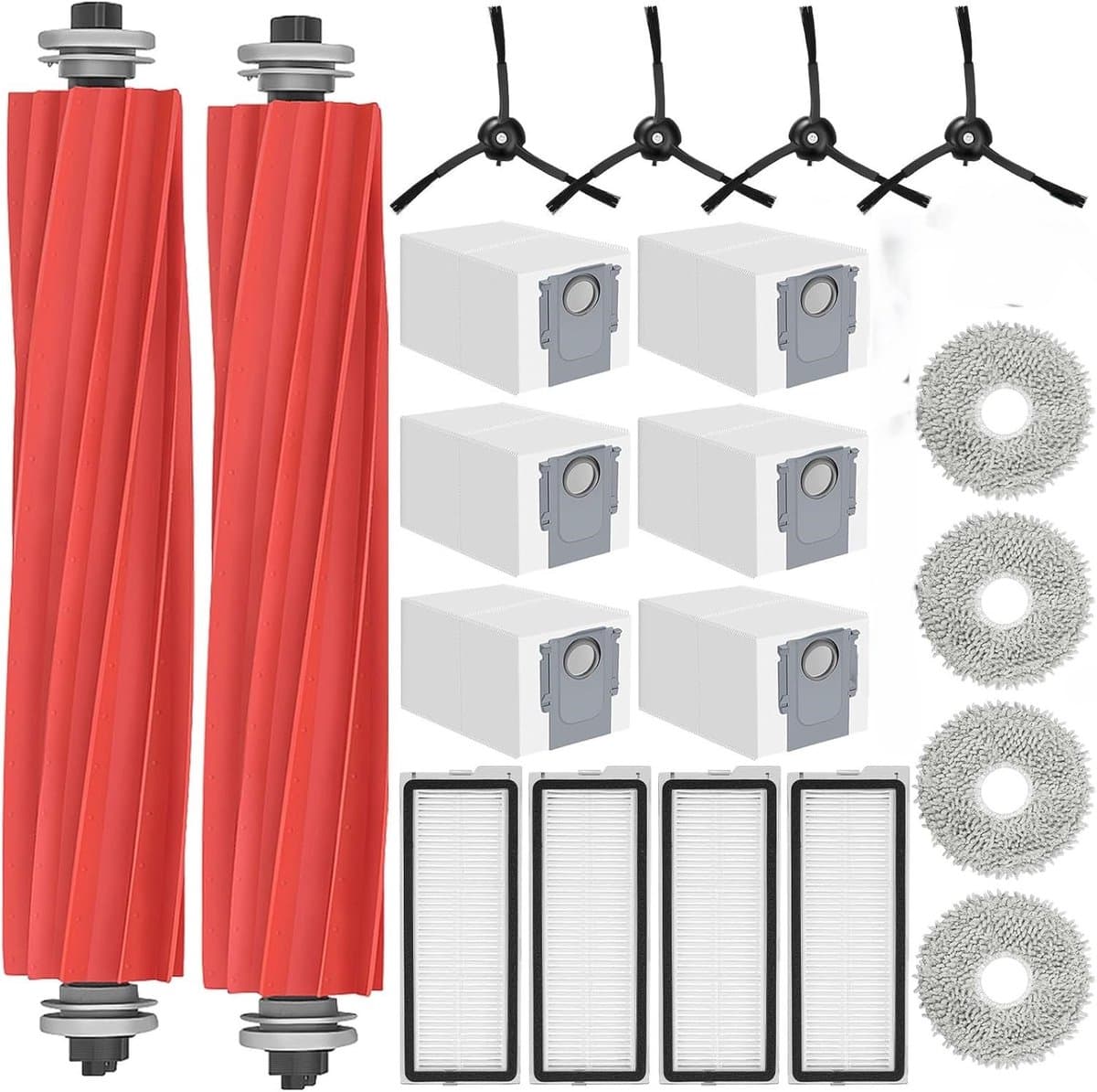Accessoires voor vegers - Accessoireset - Compatibel met accessoires voor de Roborock Qrevo S/P10 pro/Qrevo Plus vegers - Inclusief 2 hoofdborstels, 6 stofzakken, 4 dweilen, 4 filters en 4 zwarte zijborstels — afbeelding 1
