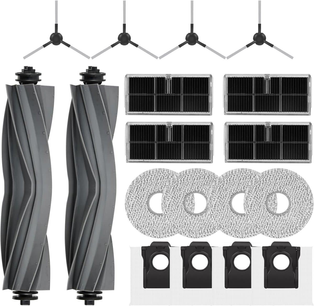 18 stuks accessoireset - Geschikt voor Mova P50 Pro Ultra - P50 Ultra - Dreame X40 Ultra Complete - X40 Master - L40 Ultra - 2 hoofdborstelen - 4 filters - 4 dweildoeken - 4 stofzakken - 4 zijborstels — afbeelding 1