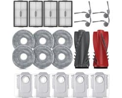21 stuks Vervangende accessoires - geschikt voor Roborock Saros 10R, Qrevo CurvX en Qrevo Curv 2 Pro robotstofzuigers - 1 hoofdborstel, 4 zijborstels, 4 HEPA-filters, 6 reinigingsdoeken en 6 stofzakken.