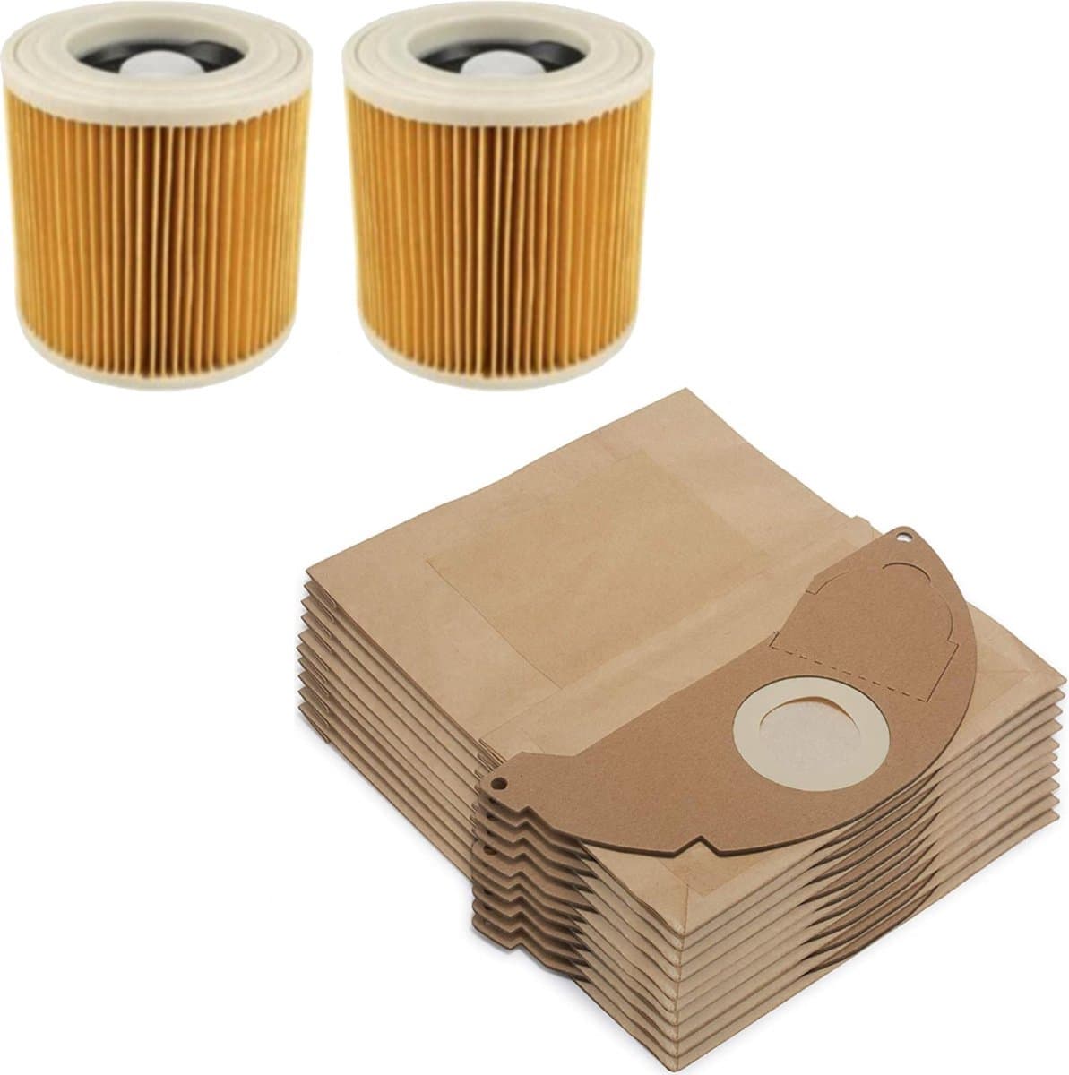 10x Stofzuiger zakken + 2x Filter geschikt voor Kärcher WD2250 A2004 A2054 MV2 WD2 6.904-322.0 Stofzakken Stofzuigerzak WD 2.200 - 2.210 - 2.240 - 2.250 — afbeelding 1