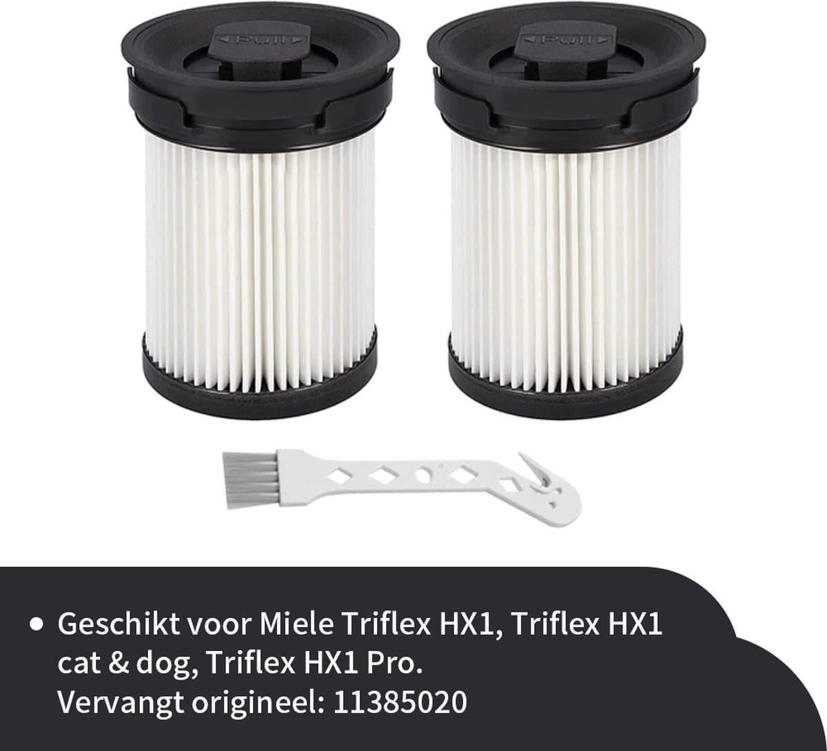 Replacements® filters geschikt voor Miele Triflex HX1 – set van 2 filters + 1 krabber — afbeelding 1