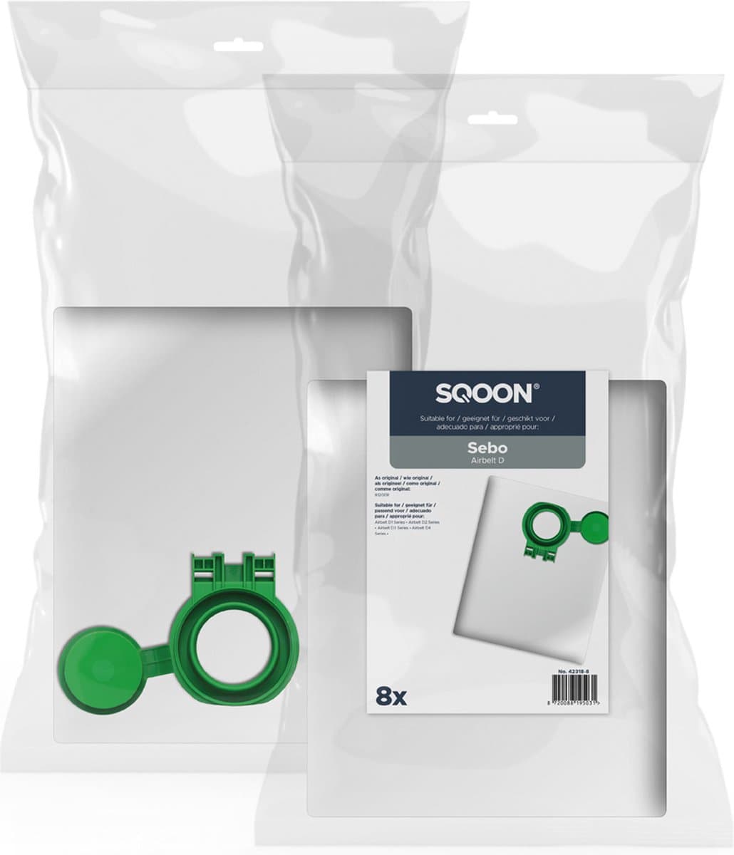 SQOON® Stofzuigerzakken geschikt voor SEBO Airbelt D - Gelijk aan model: 8120ER - High Filtration voor optimale stofopname 8 stuks — afbeelding 1