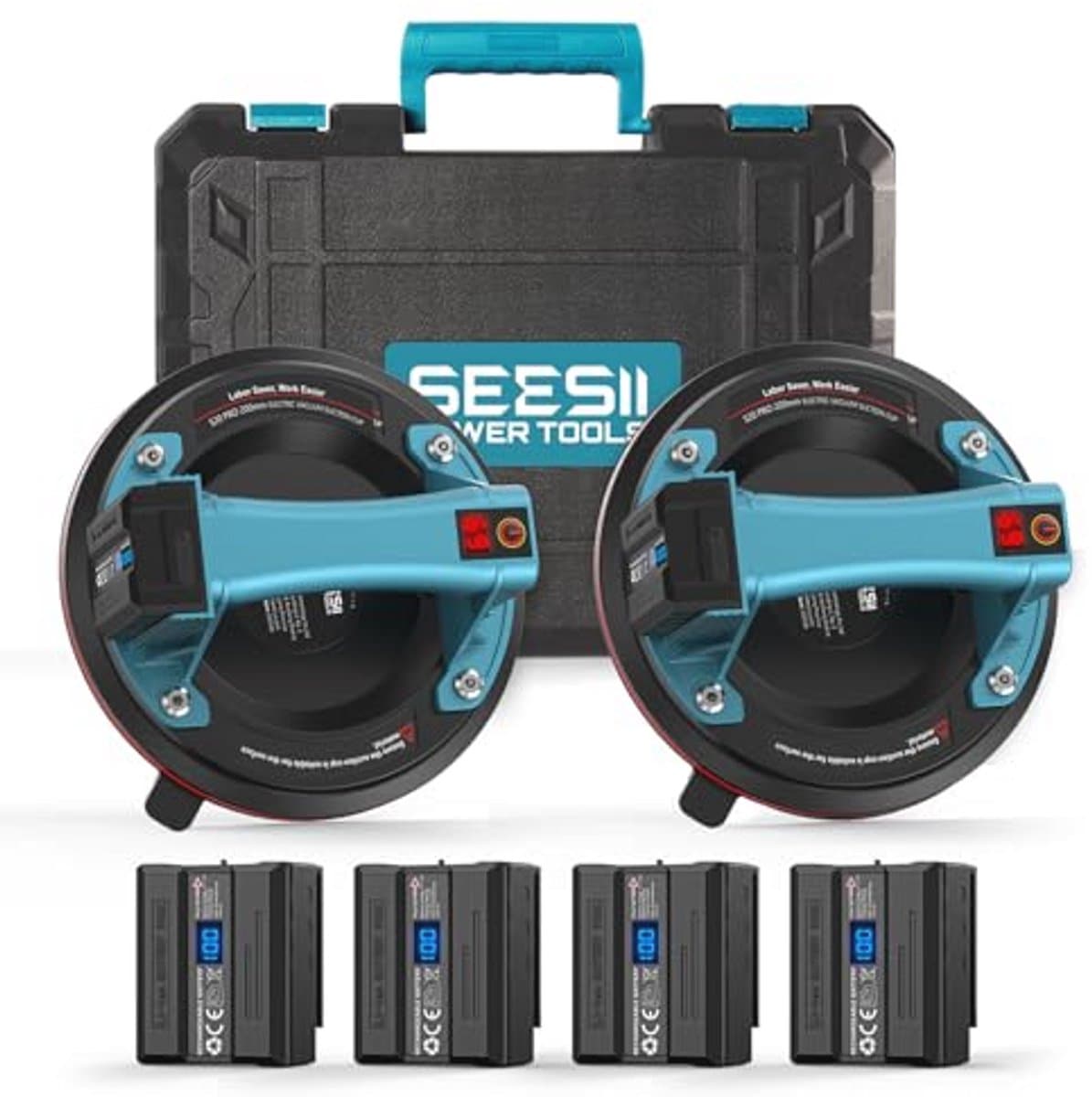 Elektrische Vacuüm Zuignappen voor Glas - Set van 2, 200 mm, LCD-Display, Max. Belastbaarheid 270 kg — afbeelding 1