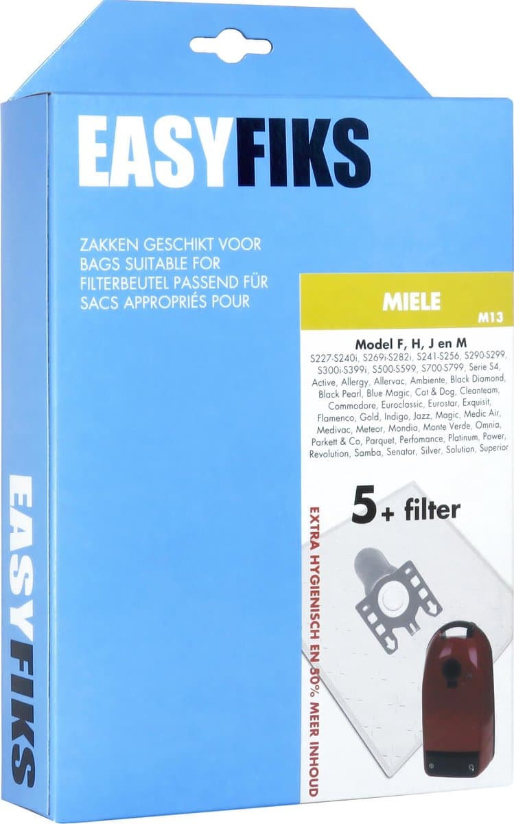 Easyfiks M13 stofzuigerzakken geschikt voor Miele FJM - 5 stuks + 1 filter - voor Cat & Dog - Black Pearl - Black Diamond - Electronic 1800 - Complete C1 - Compact C1 - Compact C2 — afbeelding 1
