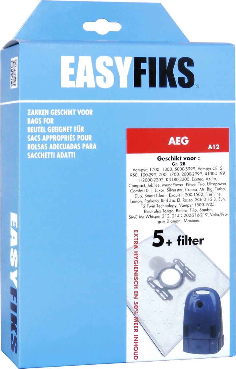 Easyfiks A12 stofzuigerzakken geschikt voor AEG GR28, Vampyr CE series - 5 stuks + 1 filter — afbeelding 1