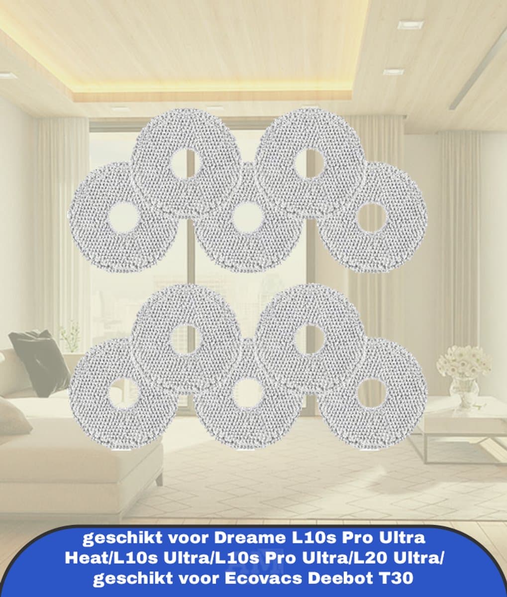 10 stuks dweilmop geschikt voor Dreame L10s Pro Ultra Heat/L10s Ultra/L10s Pro Ultra/L20 Ultra/ geschikt voor Ecovacs Deebot T30 robotstofzuiger, microvezel, zacht, wasbaar en herbruikbaar, vervangende — afbeelding 1