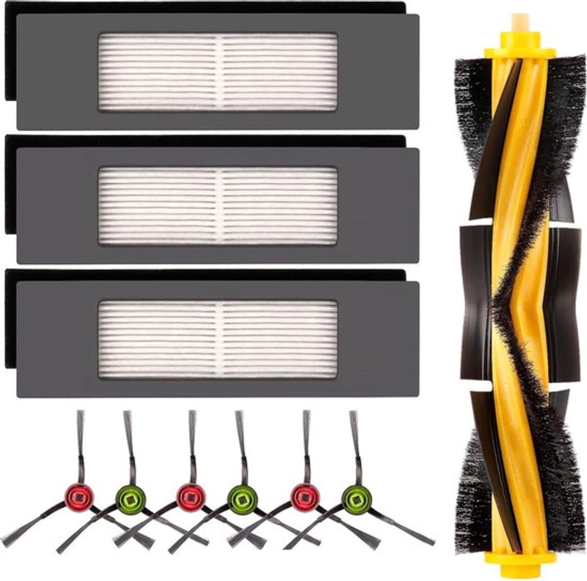 (10 stuks) vervangende stukjes geschikt voor Ecovacs DEEBOT OZMO 920 950 T8 AIVI Max T9 T5 N5 N7 N8+ N8 Pro Plus DX55 DX93 DJ65 robotstofzuiger accessoirekit, 1 hoofdrolborstel, 3 HEPA-filters, 6 zijborstels — afbeelding 1