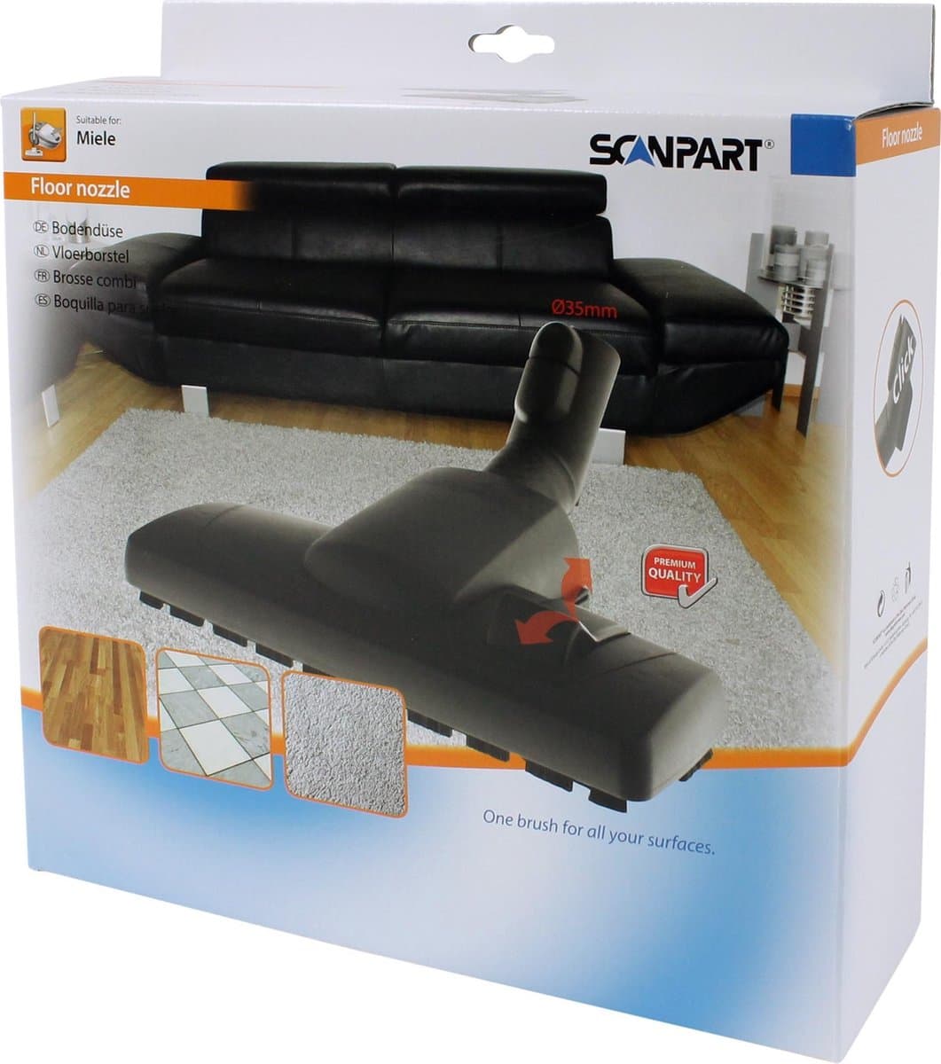 Scanpart stofzuigermond 35 mm - Geschikt voor Miele Classic Compact Complete - C1 C2 C3 S2 S4 S5 S6 S8 - Alternatief voor SBD285-3 - Voor harde en zachte vloeren — afbeelding 1