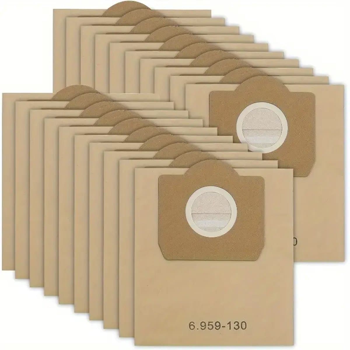 20x Stofzuigerzakken Compatibel met Kärcher WD3 A2201/A2204/A2504/A2554/A2251/A2604 – Model 6.959-130.0 – 9.5L Capaciteit – 99% Filtratie – Hoge Efficiëntie – Bruin – Vervangende Filterzakken — afbeelding 1