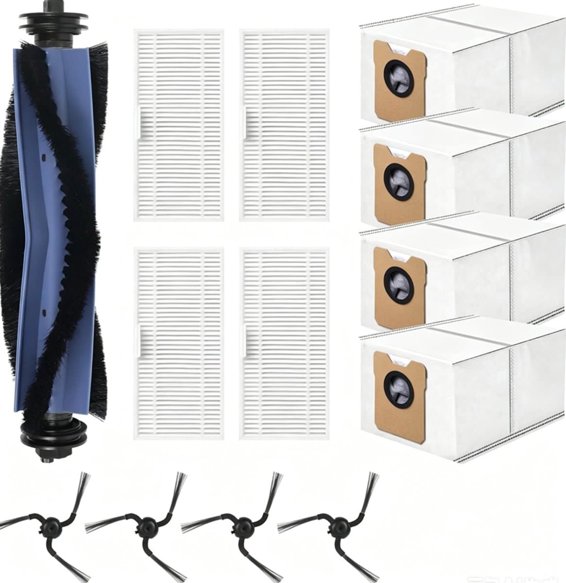 13 stuks Accessoires Kit Vervanging voor Eufy C10 Robotstofzuiger - 1 Hoofdborstel, 4 Zijborstels, 4 HEPA-filters, 4 Vervangende Stofzakken — afbeelding 1
