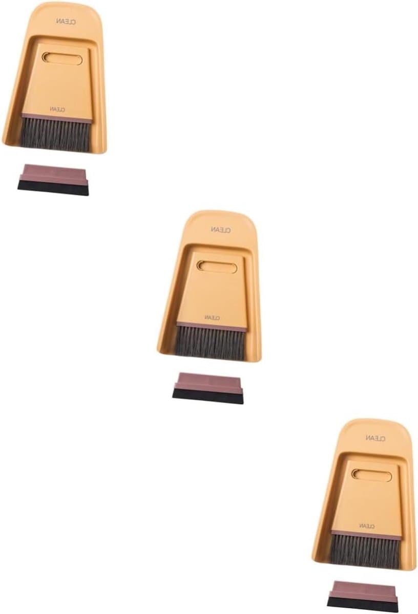 Mini Bezem Stoffer - Huishoud Set - Bureau Schoonmaken - Zachte Haren - 3 Stuks - Geel — afbeelding 1