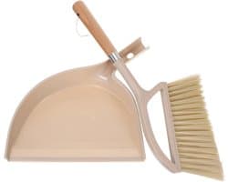 Handveger met steel - Kleine bezem - Bureau schoonmaken - Natuurlijk houten handvat - 30 cm lengte - Beige