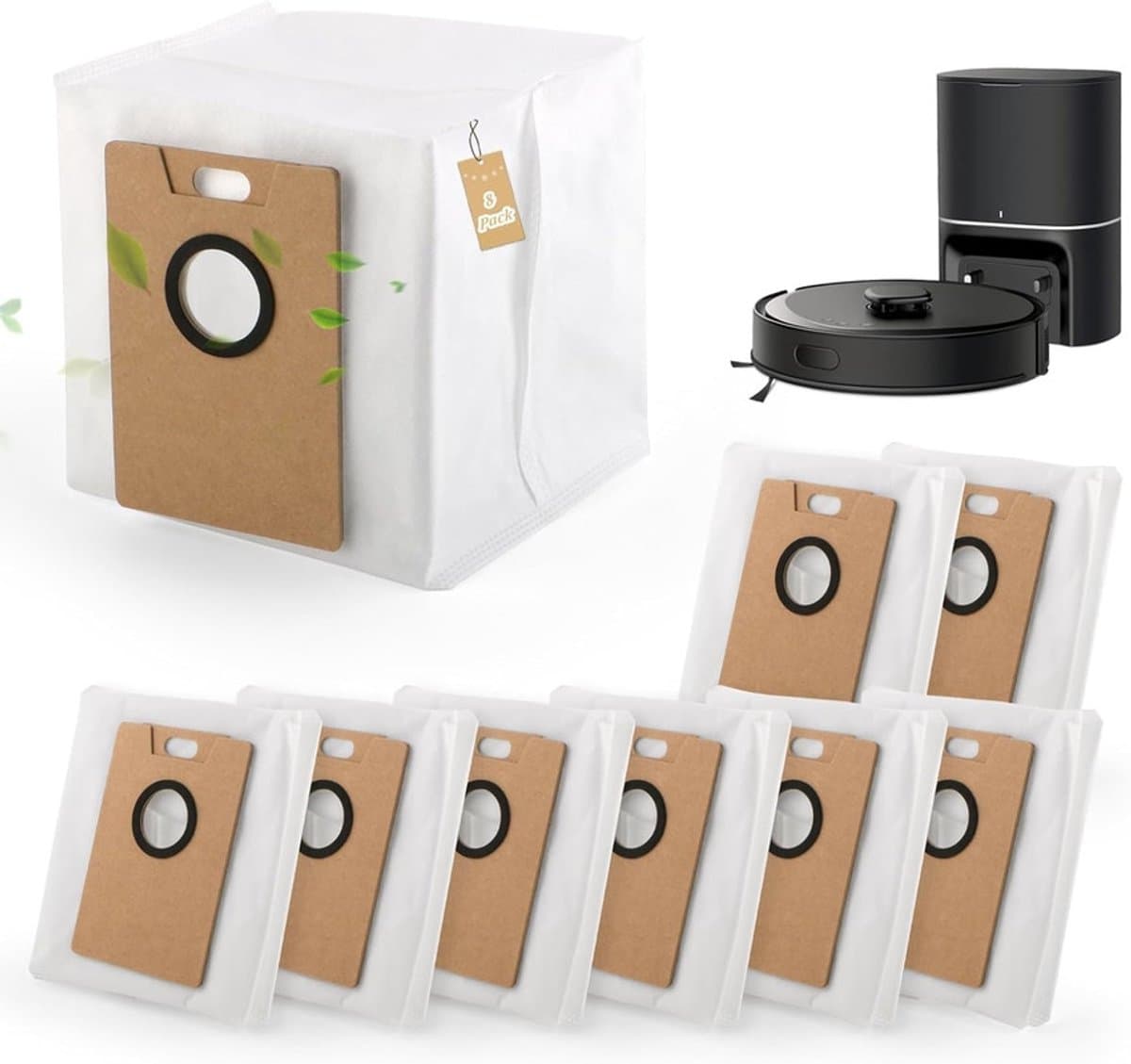 RongZy 8-pack Stofzakken voor Tapo RV30 Max Plus Stofzuiger Vervangende Stofzak Compatibel met Tapo RV20 Max Plus RVA202 Stofzak Vervangende Accessoires voor de Stofzuiger — afbeelding 1