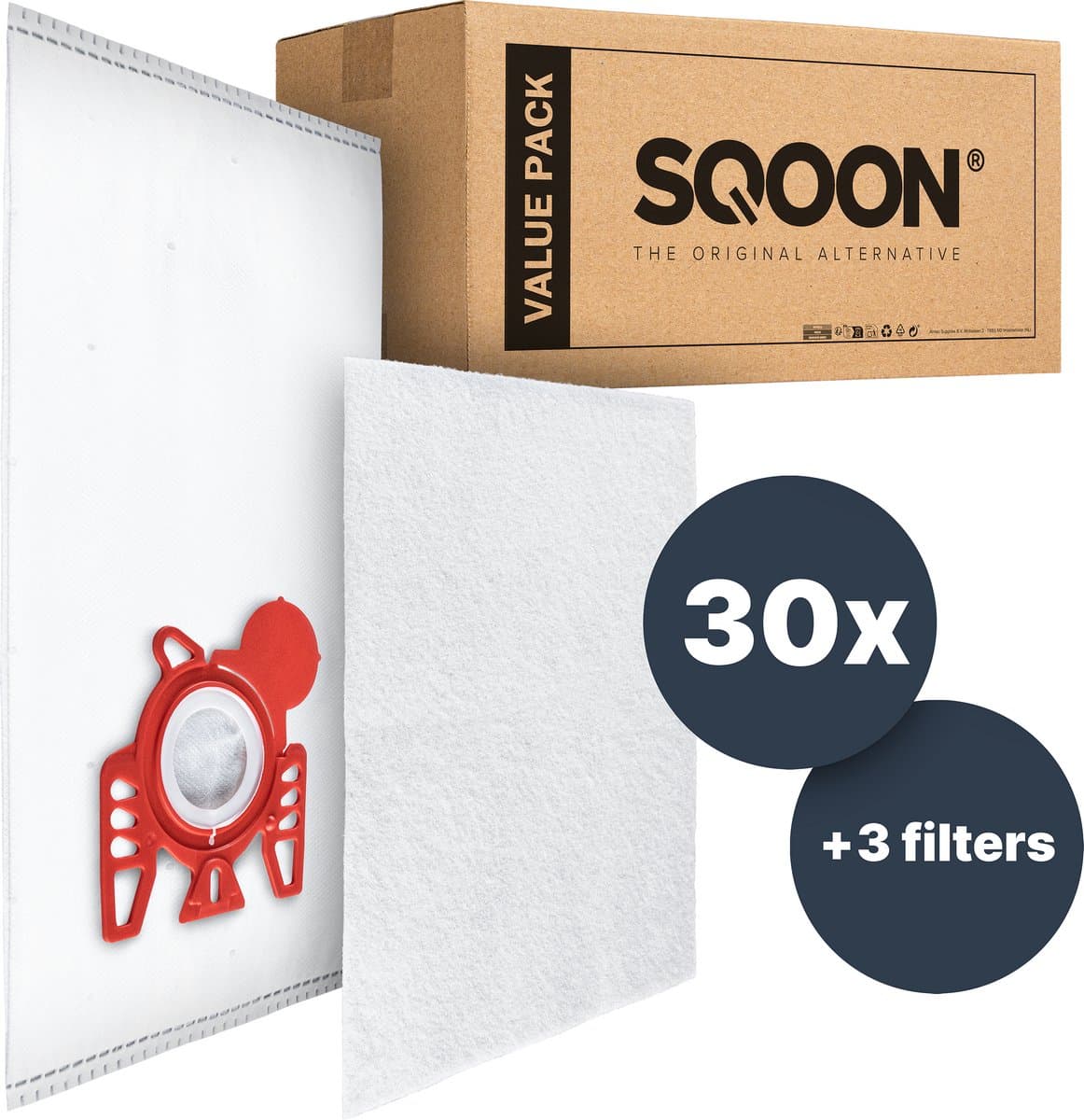 SQOON® Stofzuigerzakken Geschikt voor Miele Compact C2 / Compact C1 / Complete C1 Series - F / J / M 3-D - Vervangt 9917710 - 30 Stuks — afbeelding 1