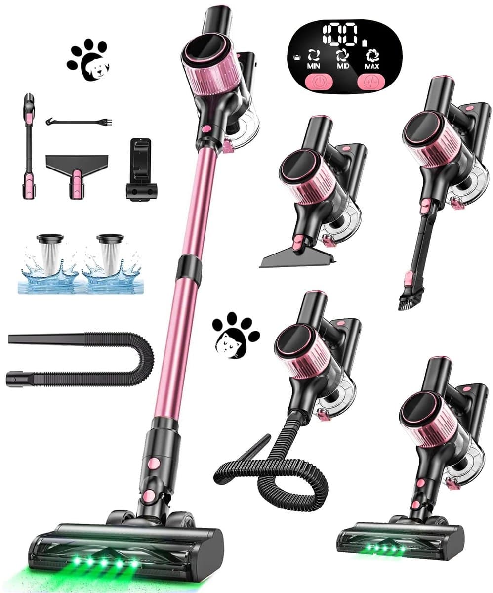 Prime Home Steelstofzuiger - Steelstofzuiger draadloos - Draadloze stofzuiger - Oplaadbaar - 10 in 1 - Lichtgewicht - 55 kPa - Roze — afbeelding 1
