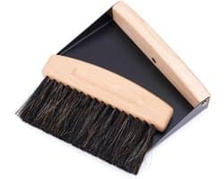 Tafelbezem en Stoffer - Mini schoonmaakset - Bureau schoonmaken - Magnetische bevestiging - 15.5 cm - Zwart