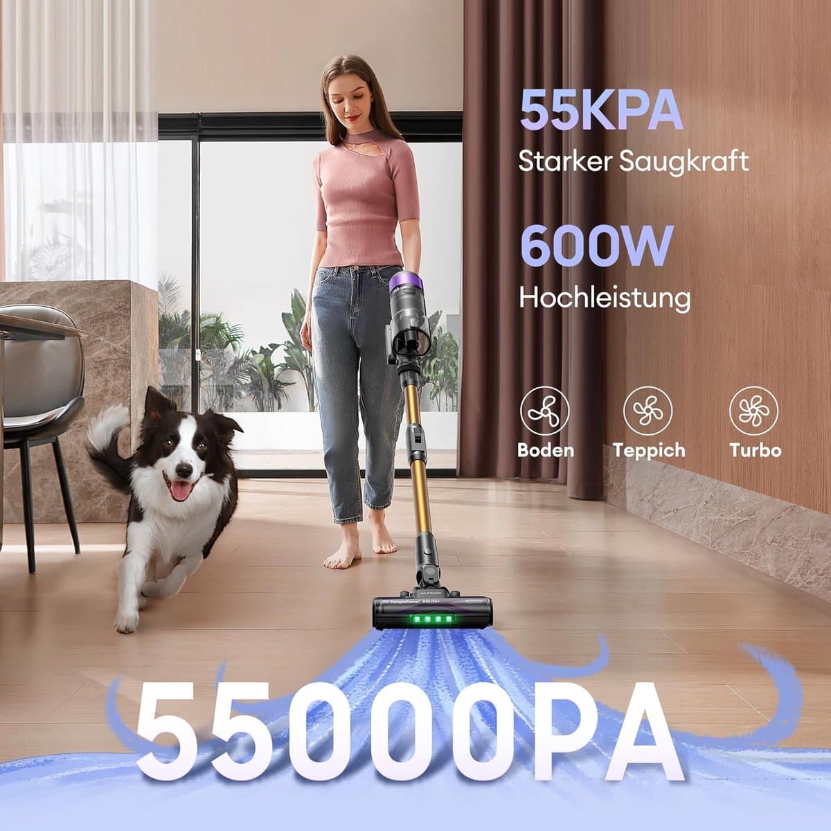 Steelstofzuiger - Draadloze stofzuiger Handstofzuiger - Grondig Schoonmaken - 55 kPa Zuigkracht - 60 min looptijd - Champagne Paars — afbeelding 1