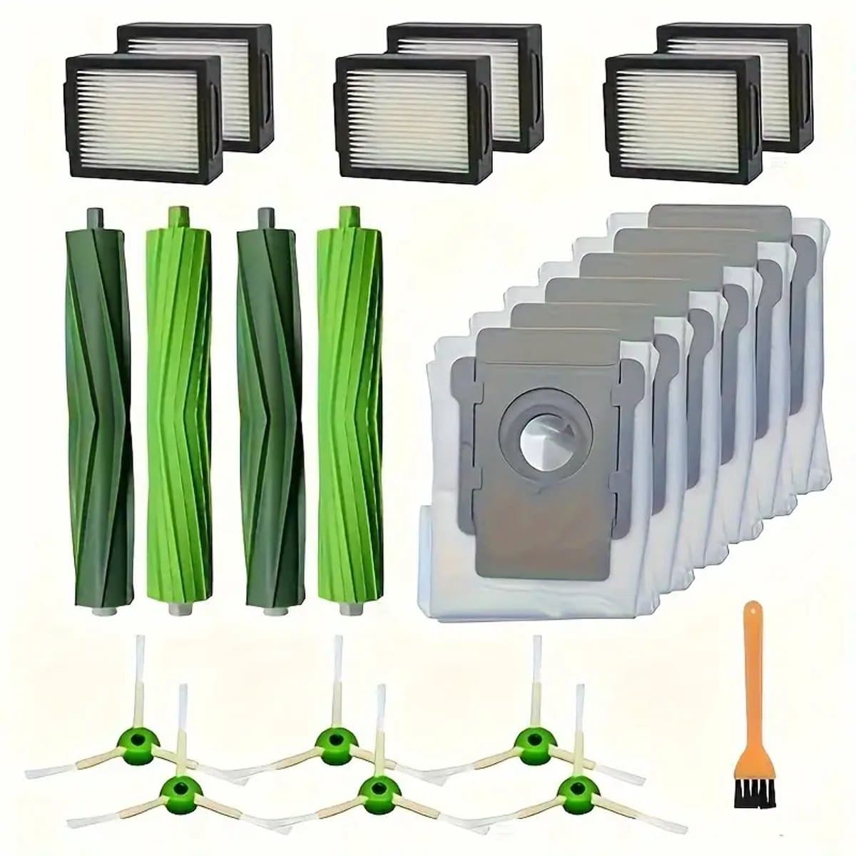 20-delige Accessoireset geschikt voor iRobot Roomba I7+/I3+/I5+/I6+/J7+/J8+/E5 E6 E7 – Vervangende Onderdelen – 6 Filters – 6 Zijborstels – 2 Rubberen Hoofdborstels – 6 Stofzakken — afbeelding 1