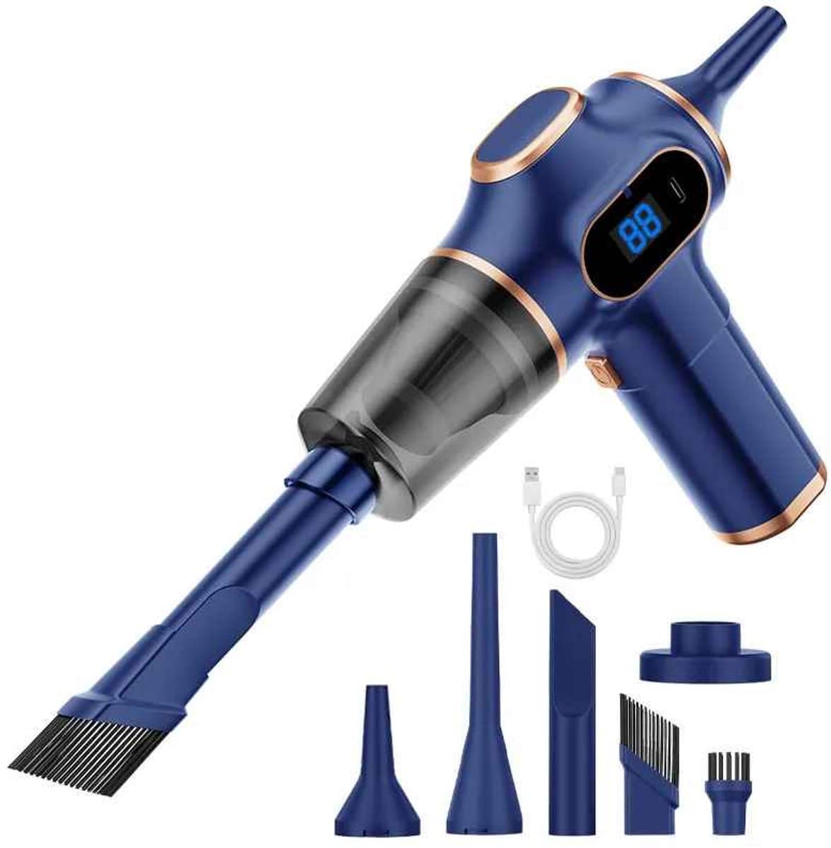 Casa Living Draadloze Mini Stofzuiger - Auto & Meubel Reiniger - Krachtige Zuigkracht - Compact & Lichtgewicht - HEPA Filter - Blauw — afbeelding 1