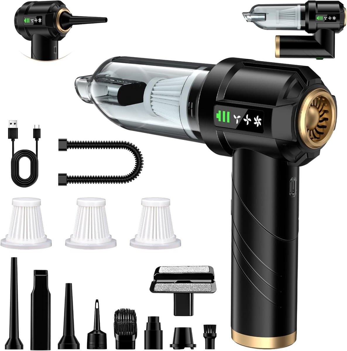 Draagbare Kruimeldief - Auto Stofzuiger - Snelle Schoonmaak - 4-in-1 Functionaliteit - 30 Minuten Runtime - Zwart — afbeelding 1