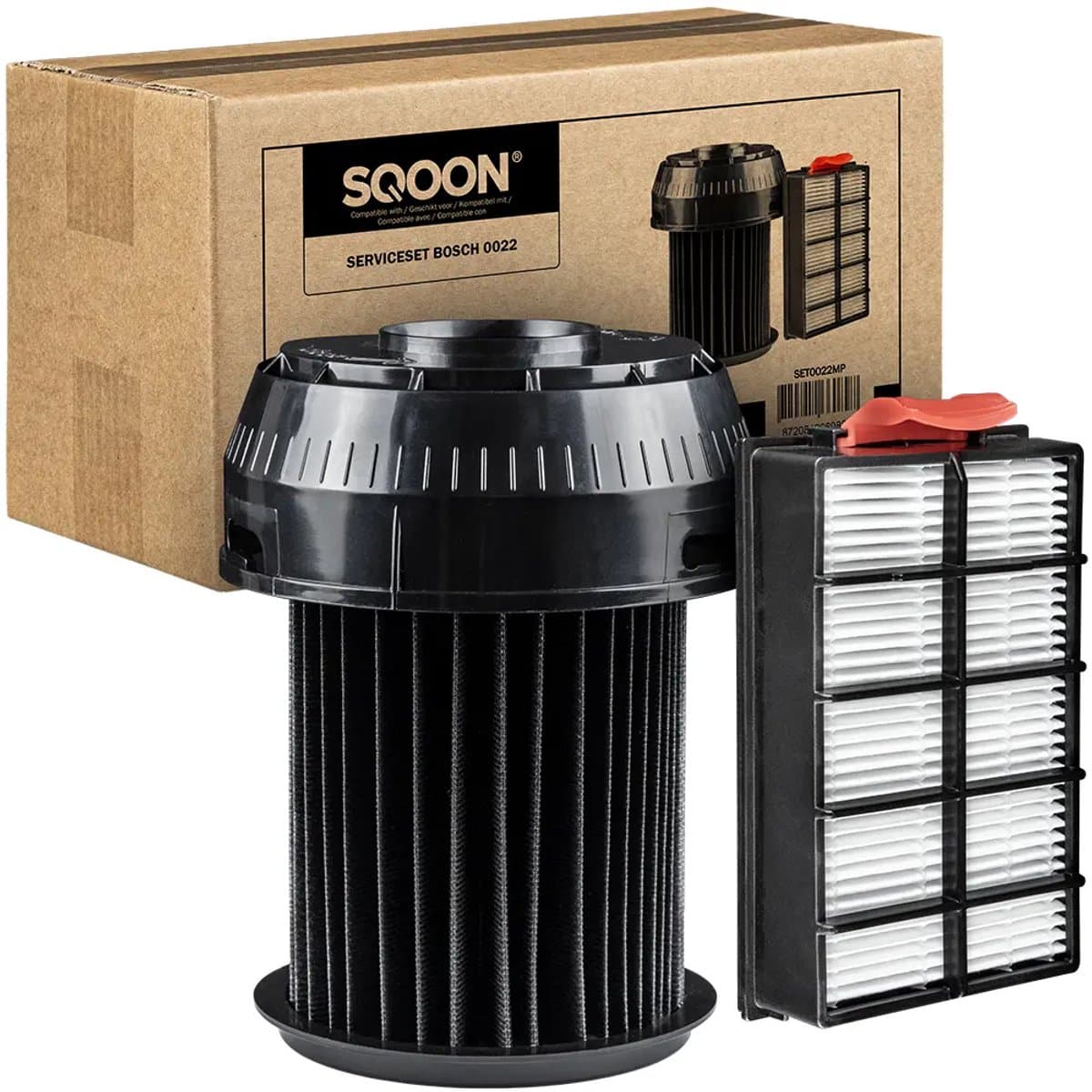 SQOON® Serviceset geschikt voor Bosch Roxx'x stofzuigers - Gelijk aan: 00649841, 00570324 - Cilinderfilter & HEPA-filter voor optimale filtering — afbeelding 1