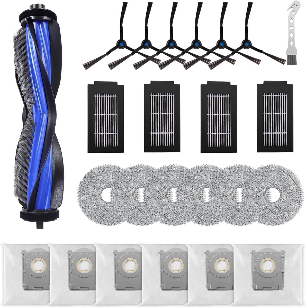 Accessoireset Geschikt voor Ecovacs Deebot T50 Pro Omni, T50 Omni, T50 Max en T50 Pro — 1 Hoofdborstel, 4 Filters, 6 Stofzakken, 6 Reinigingsdoeken, 6 Zijborstels — Reserveonderdelen — afbeelding 1