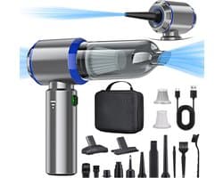 Handstofzuiger 3-in-1 - Mini stofzuiger - Auto en thuis - 18000 PA sterk - 30 min runtime - Zilverblauw