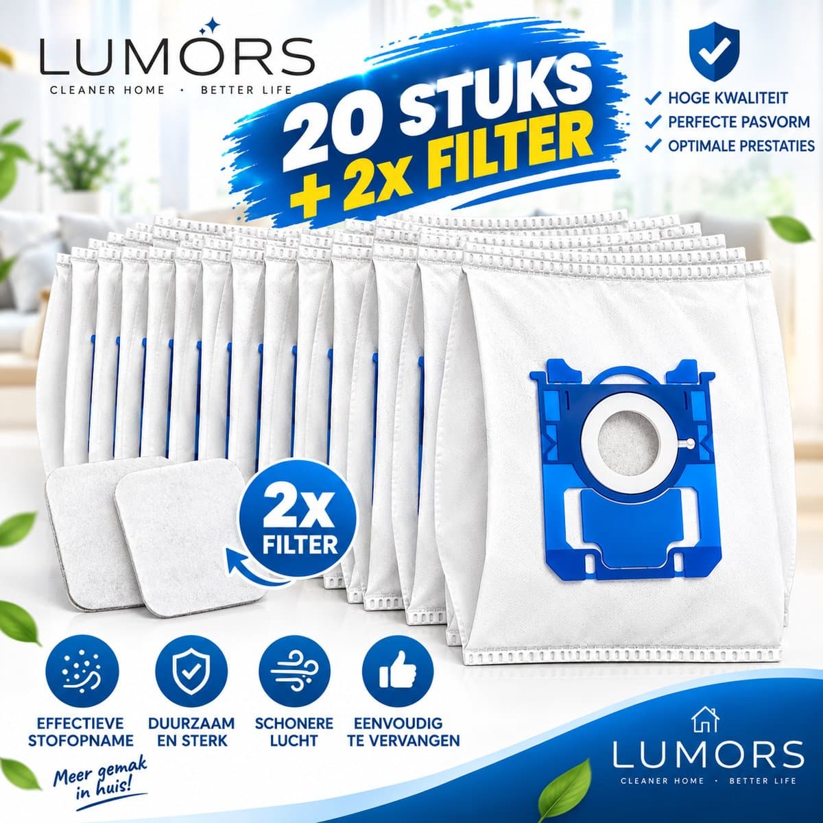 Lumors VOORDEELVERPAKKING 2X10XStofzuigerzakken+2xfilter Microvezel - Geschikt voor Philips, Electrolux en AEG S-Bag (Classic/Long Performance) - Alternatief voor Originele S-Bag Zakken — afbeelding 1