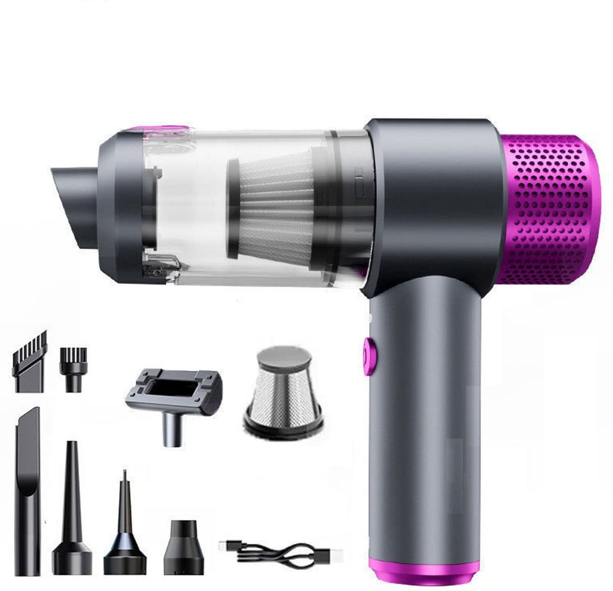 Set van 10 stuks 4‑in‑1 draagbare handstofzuigers, krachtige oplaadbare lichtgewicht mini stofzuiger, multifunctioneel ook als mini haardroger, voor sofa, auto en kantoor — afbeelding 1