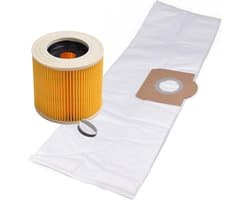 Geschikt voor KÄRCHER. VOORDEELPAK 10 stuks. stofzuigerzakken en Patroonfilter voor WD3, MV3, WD3200-WD3800, A2200-A2254ME, A2500-A3100obi, SE4000-SE4002, Synthetisch. COVAKO Merk