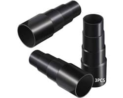 Drie adapters, PVC-verloopslang, verstelbare maat 25-42 mm, geschikt voor stofzuigers en elektrisch gereedschap.